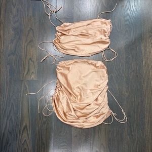 Fashion Nova Nude Satin Skirt set